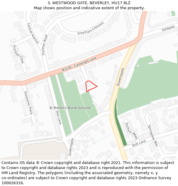 3, WESTWOOD GATE, BEVERLEY, HU17 8LZ: Location map and indicative extent of plot