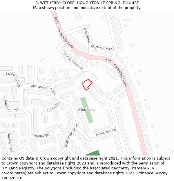 3, WETHERBY CLOSE, HOUGHTON LE SPRING, DH4 4SF: Location map and indicative extent of plot