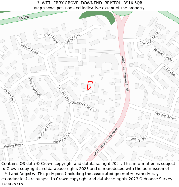 3, WETHERBY GROVE, DOWNEND, BRISTOL, BS16 6QB: Location map and indicative extent of plot