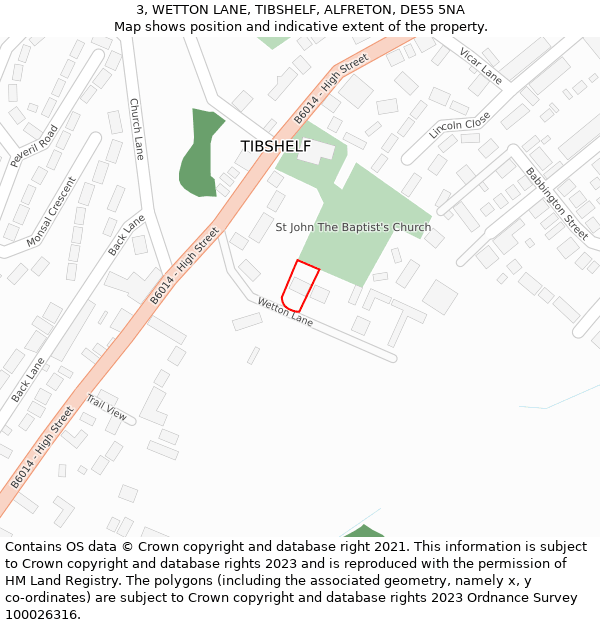 3, WETTON LANE, TIBSHELF, ALFRETON, DE55 5NA: Location map and indicative extent of plot