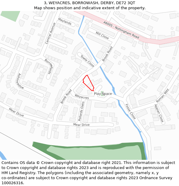 3, WEYACRES, BORROWASH, DERBY, DE72 3QT: Location map and indicative extent of plot