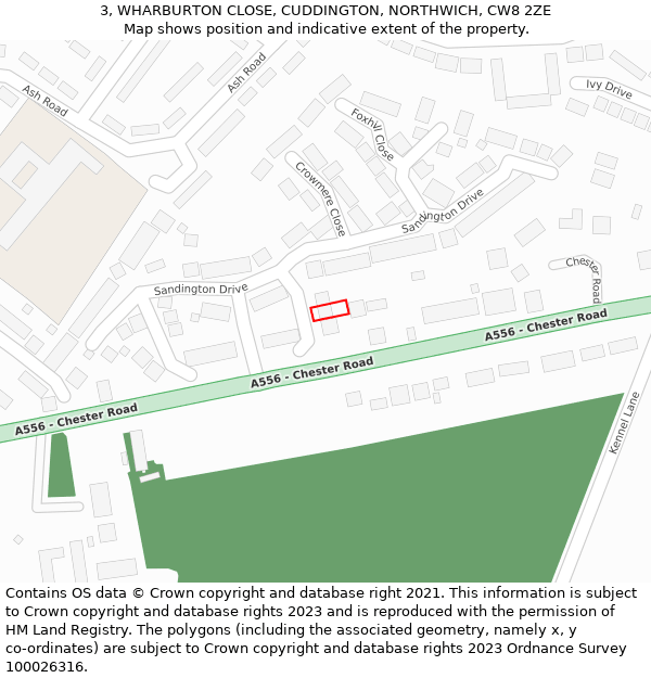 3, WHARBURTON CLOSE, CUDDINGTON, NORTHWICH, CW8 2ZE: Location map and indicative extent of plot