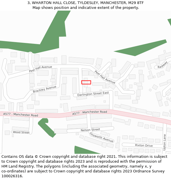 3, WHARTON HALL CLOSE, TYLDESLEY, MANCHESTER, M29 8TF: Location map and indicative extent of plot