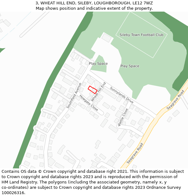 3, WHEAT HILL END, SILEBY, LOUGHBOROUGH, LE12 7WZ: Location map and indicative extent of plot