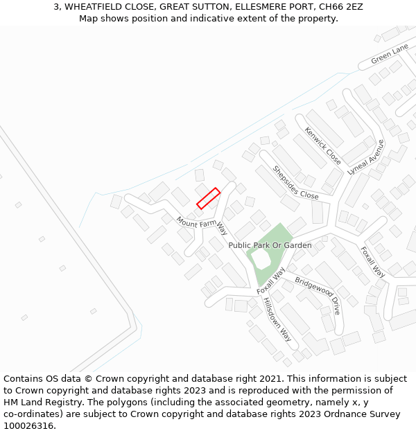 3, WHEATFIELD CLOSE, GREAT SUTTON, ELLESMERE PORT, CH66 2EZ: Location map and indicative extent of plot