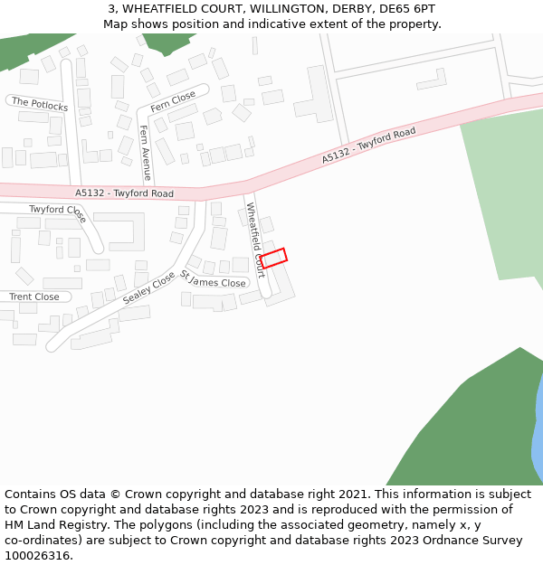 3, WHEATFIELD COURT, WILLINGTON, DERBY, DE65 6PT: Location map and indicative extent of plot