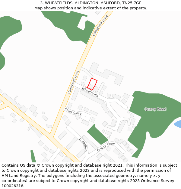 3, WHEATFIELDS, ALDINGTON, ASHFORD, TN25 7GF: Location map and indicative extent of plot