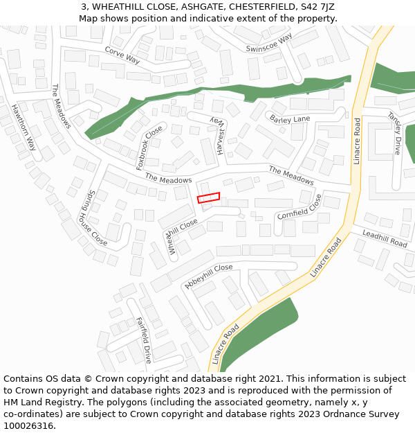 3, WHEATHILL CLOSE, ASHGATE, CHESTERFIELD, S42 7JZ: Location map and indicative extent of plot