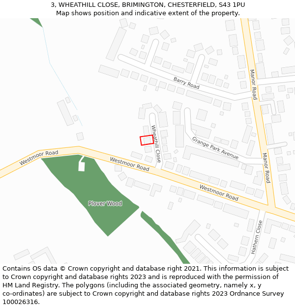3, WHEATHILL CLOSE, BRIMINGTON, CHESTERFIELD, S43 1PU: Location map and indicative extent of plot