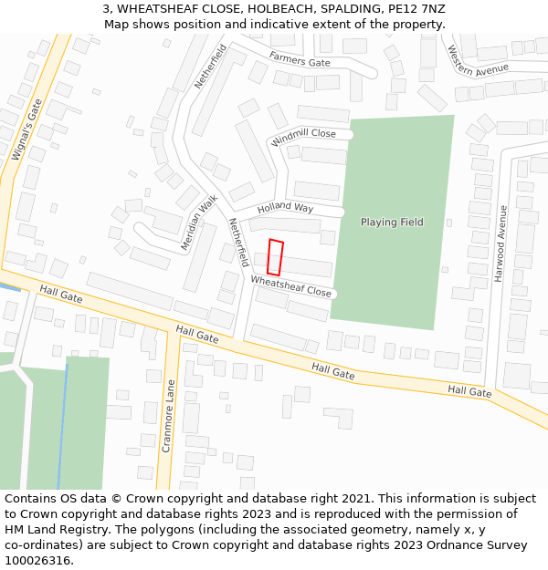 3, WHEATSHEAF CLOSE, HOLBEACH, SPALDING, PE12 7NZ: Location map and indicative extent of plot