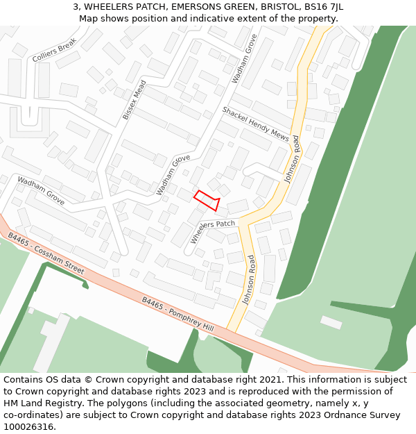 3, WHEELERS PATCH, EMERSONS GREEN, BRISTOL, BS16 7JL: Location map and indicative extent of plot