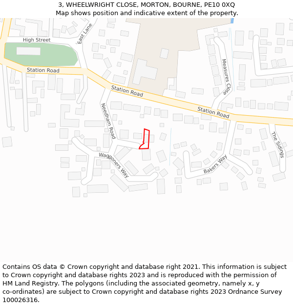 3, WHEELWRIGHT CLOSE, MORTON, BOURNE, PE10 0XQ: Location map and indicative extent of plot