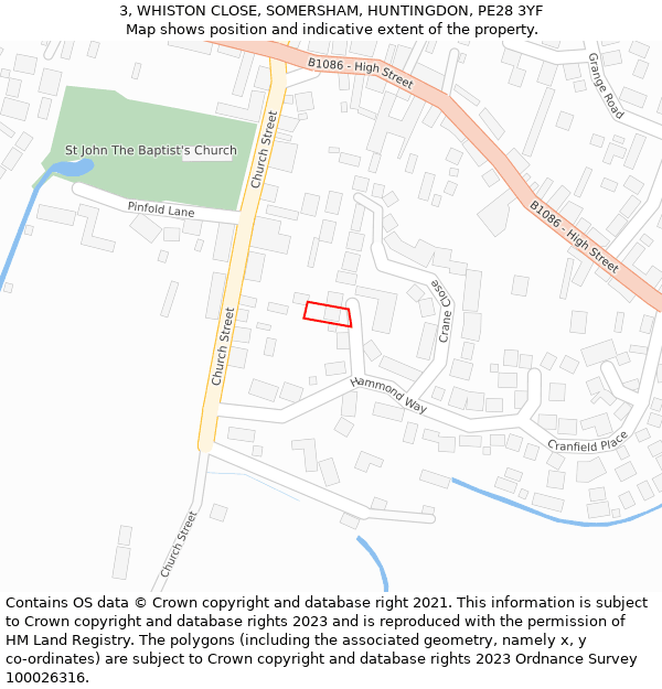 3, WHISTON CLOSE, SOMERSHAM, HUNTINGDON, PE28 3YF: Location map and indicative extent of plot