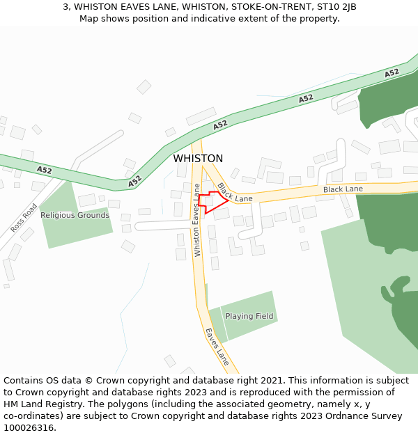 3, WHISTON EAVES LANE, WHISTON, STOKE-ON-TRENT, ST10 2JB: Location map and indicative extent of plot