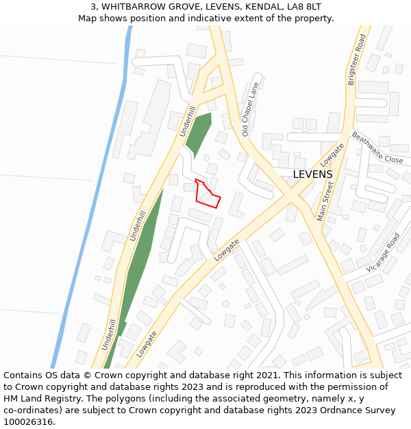 3, WHITBARROW GROVE, LEVENS, KENDAL, LA8 8LT: Location map and indicative extent of plot