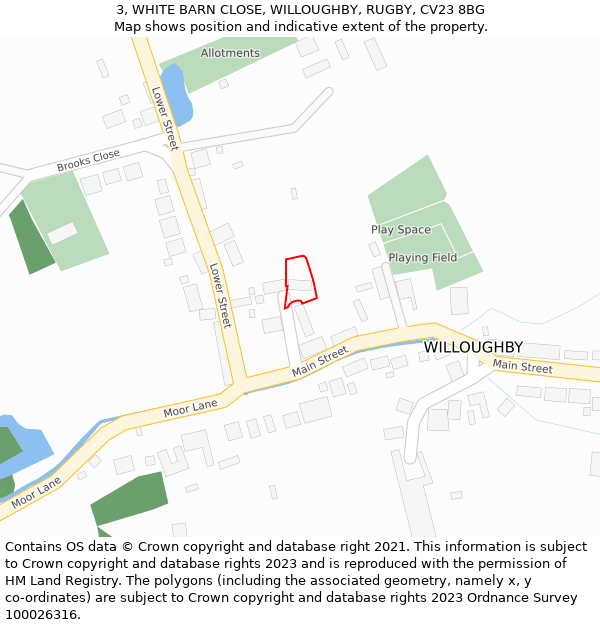 3, WHITE BARN CLOSE, WILLOUGHBY, RUGBY, CV23 8BG: Location map and indicative extent of plot