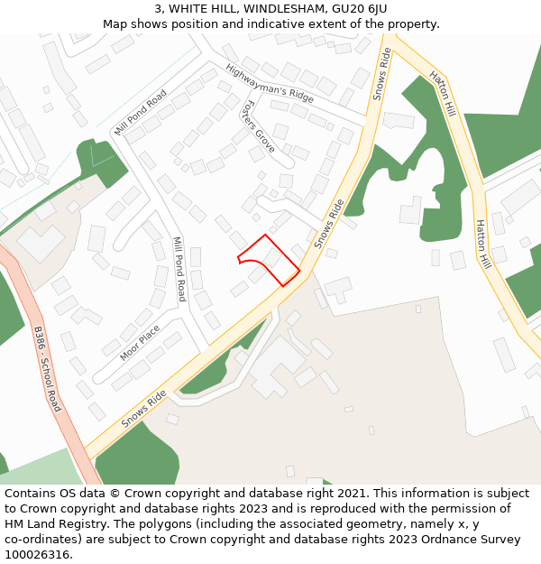 3, WHITE HILL, WINDLESHAM, GU20 6JU: Location map and indicative extent of plot