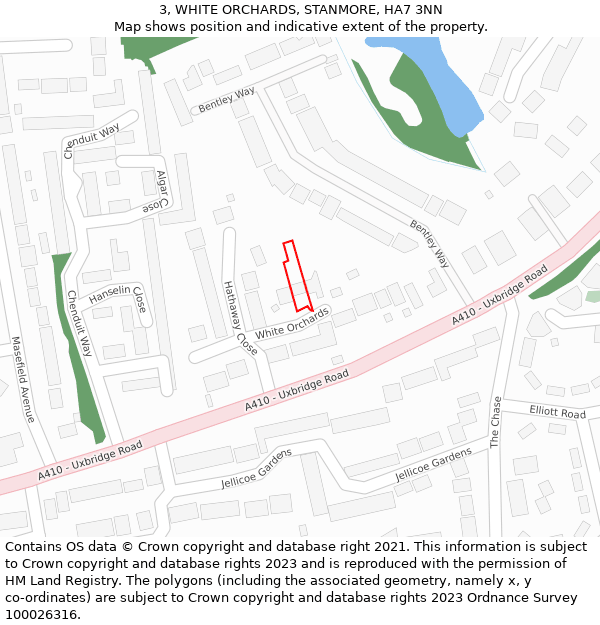 3, WHITE ORCHARDS, STANMORE, HA7 3NN: Location map and indicative extent of plot