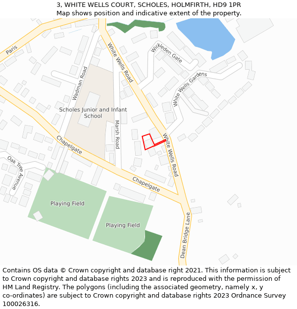 3, WHITE WELLS COURT, SCHOLES, HOLMFIRTH, HD9 1PR: Location map and indicative extent of plot