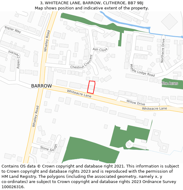 3, WHITEACRE LANE, BARROW, CLITHEROE, BB7 9BJ: Location map and indicative extent of plot