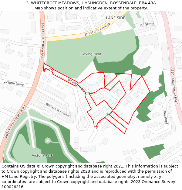 3, WHITECROFT MEADOWS, HASLINGDEN, ROSSENDALE, BB4 4BA: Location map and indicative extent of plot