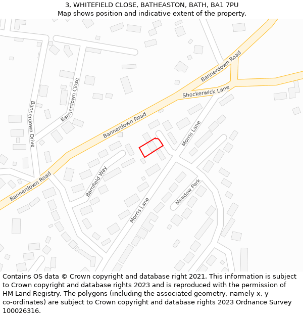 3, WHITEFIELD CLOSE, BATHEASTON, BATH, BA1 7PU: Location map and indicative extent of plot