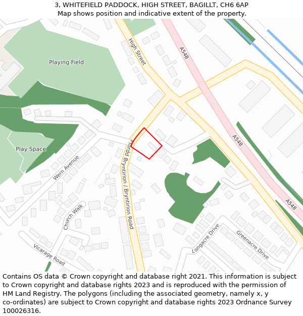 3, WHITEFIELD PADDOCK, HIGH STREET, BAGILLT, CH6 6AP: Location map and indicative extent of plot