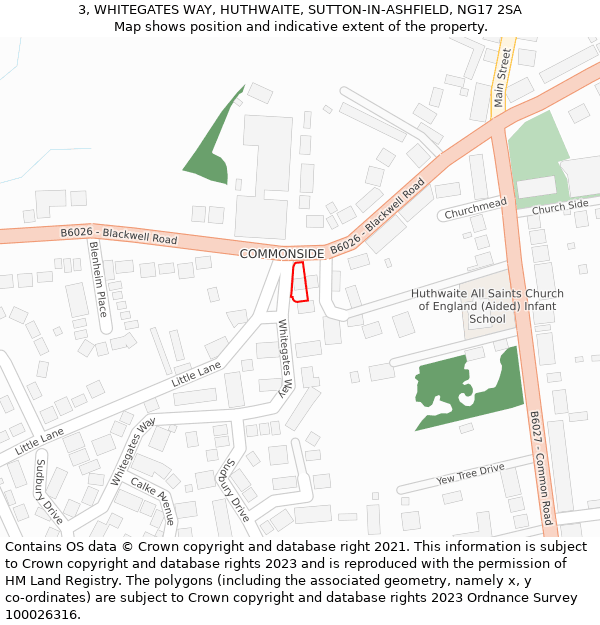 3, WHITEGATES WAY, HUTHWAITE, SUTTON-IN-ASHFIELD, NG17 2SA: Location map and indicative extent of plot