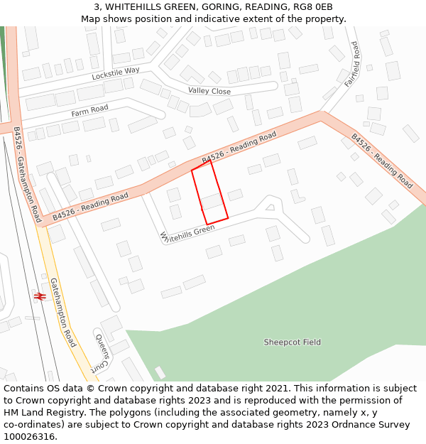 3, WHITEHILLS GREEN, GORING, READING, RG8 0EB: Location map and indicative extent of plot