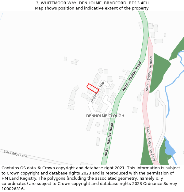 3, WHITEMOOR WAY, DENHOLME, BRADFORD, BD13 4EH: Location map and indicative extent of plot