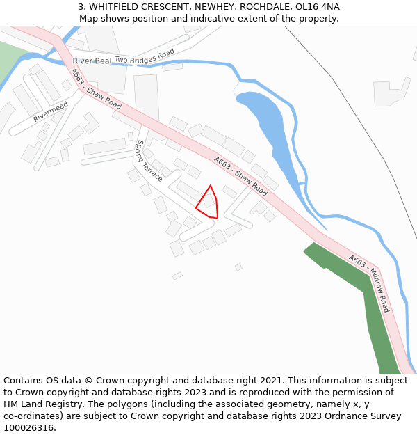 3, WHITFIELD CRESCENT, NEWHEY, ROCHDALE, OL16 4NA: Location map and indicative extent of plot