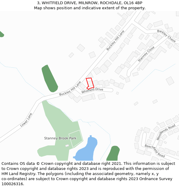 3, WHITFIELD DRIVE, MILNROW, ROCHDALE, OL16 4BP: Location map and indicative extent of plot