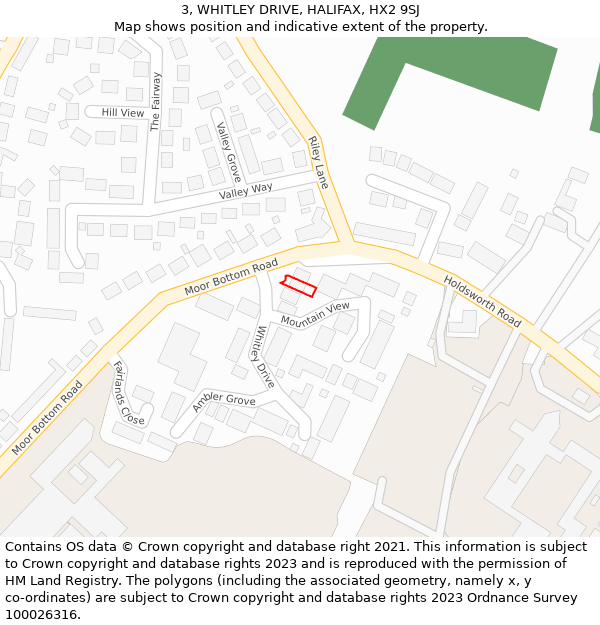 3, WHITLEY DRIVE, HALIFAX, HX2 9SJ: Location map and indicative extent of plot