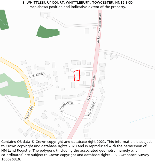 3, WHITTLEBURY COURT, WHITTLEBURY, TOWCESTER, NN12 8XQ: Location map and indicative extent of plot
