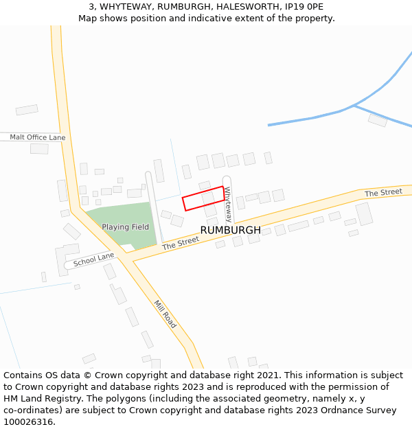 3, WHYTEWAY, RUMBURGH, HALESWORTH, IP19 0PE: Location map and indicative extent of plot