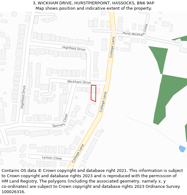 3, WICKHAM DRIVE, HURSTPIERPOINT, HASSOCKS, BN6 9AP: Location map and indicative extent of plot