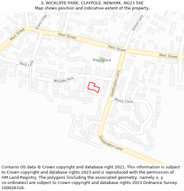 3, WICKLIFFE PARK, CLAYPOLE, NEWARK, NG23 5AE: Location map and indicative extent of plot