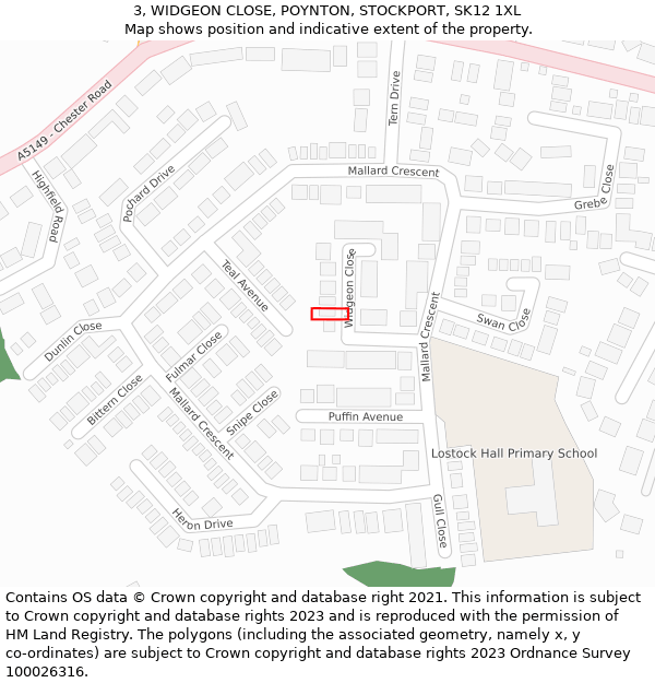 3, WIDGEON CLOSE, POYNTON, STOCKPORT, SK12 1XL: Location map and indicative extent of plot