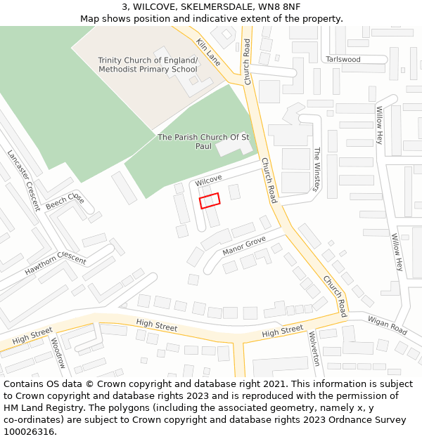 3, WILCOVE, SKELMERSDALE, WN8 8NF: Location map and indicative extent of plot