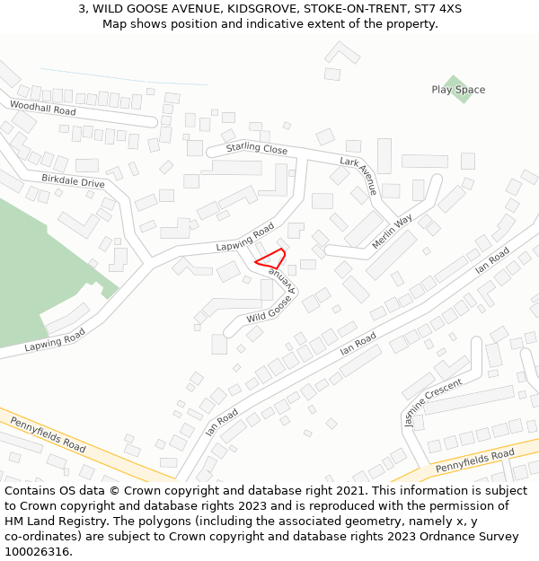 3, WILD GOOSE AVENUE, KIDSGROVE, STOKE-ON-TRENT, ST7 4XS: Location map and indicative extent of plot