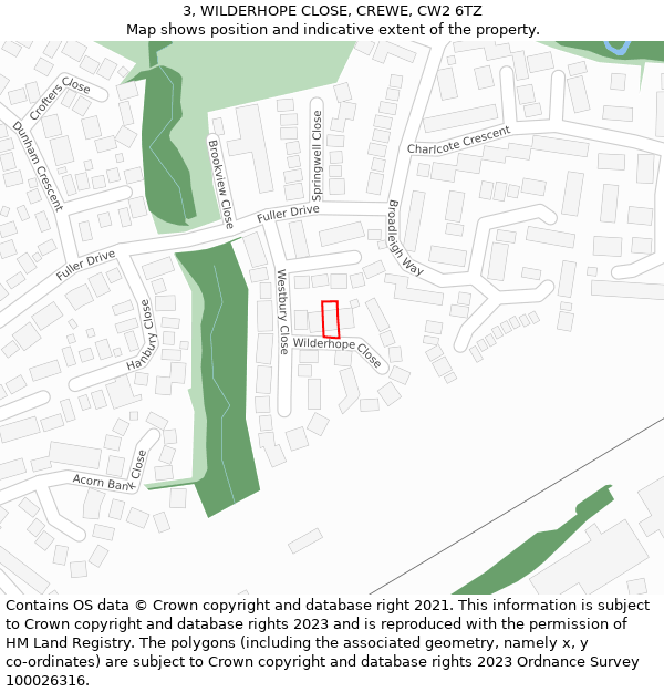 3, WILDERHOPE CLOSE, CREWE, CW2 6TZ: Location map and indicative extent of plot