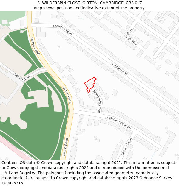3, WILDERSPIN CLOSE, GIRTON, CAMBRIDGE, CB3 0LZ: Location map and indicative extent of plot
