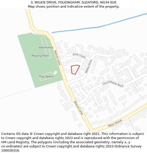 3, WILKIE DRIVE, FOLKINGHAM, SLEAFORD, NG34 0UE: Location map and indicative extent of plot