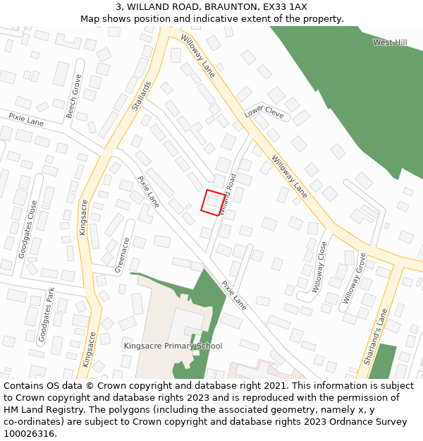 3, WILLAND ROAD, BRAUNTON, EX33 1AX: Location map and indicative extent of plot