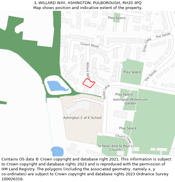 3, WILLARD WAY, ASHINGTON, PULBOROUGH, RH20 3PQ: Location map and indicative extent of plot