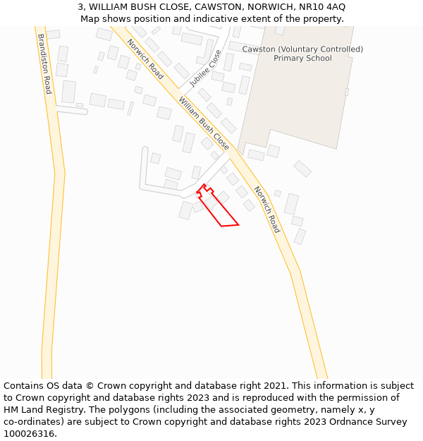 3, WILLIAM BUSH CLOSE, CAWSTON, NORWICH, NR10 4AQ: Location map and indicative extent of plot