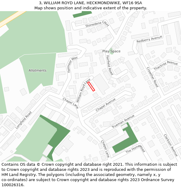 3, WILLIAM ROYD LANE, HECKMONDWIKE, WF16 9SA: Location map and indicative extent of plot
