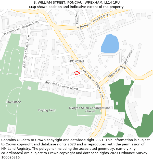 3, WILLIAM STREET, PONCIAU, WREXHAM, LL14 1RU: Location map and indicative extent of plot