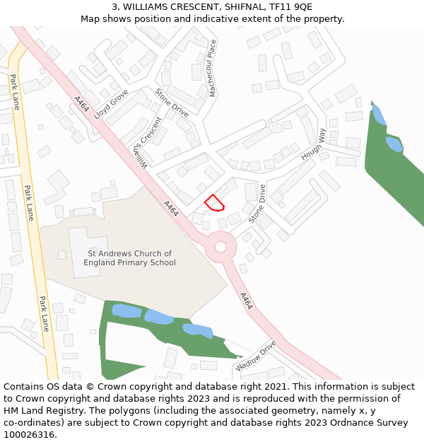 3, WILLIAMS CRESCENT, SHIFNAL, TF11 9QE: Location map and indicative extent of plot