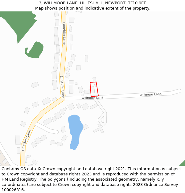 3, WILLMOOR LANE, LILLESHALL, NEWPORT, TF10 9EE: Location map and indicative extent of plot